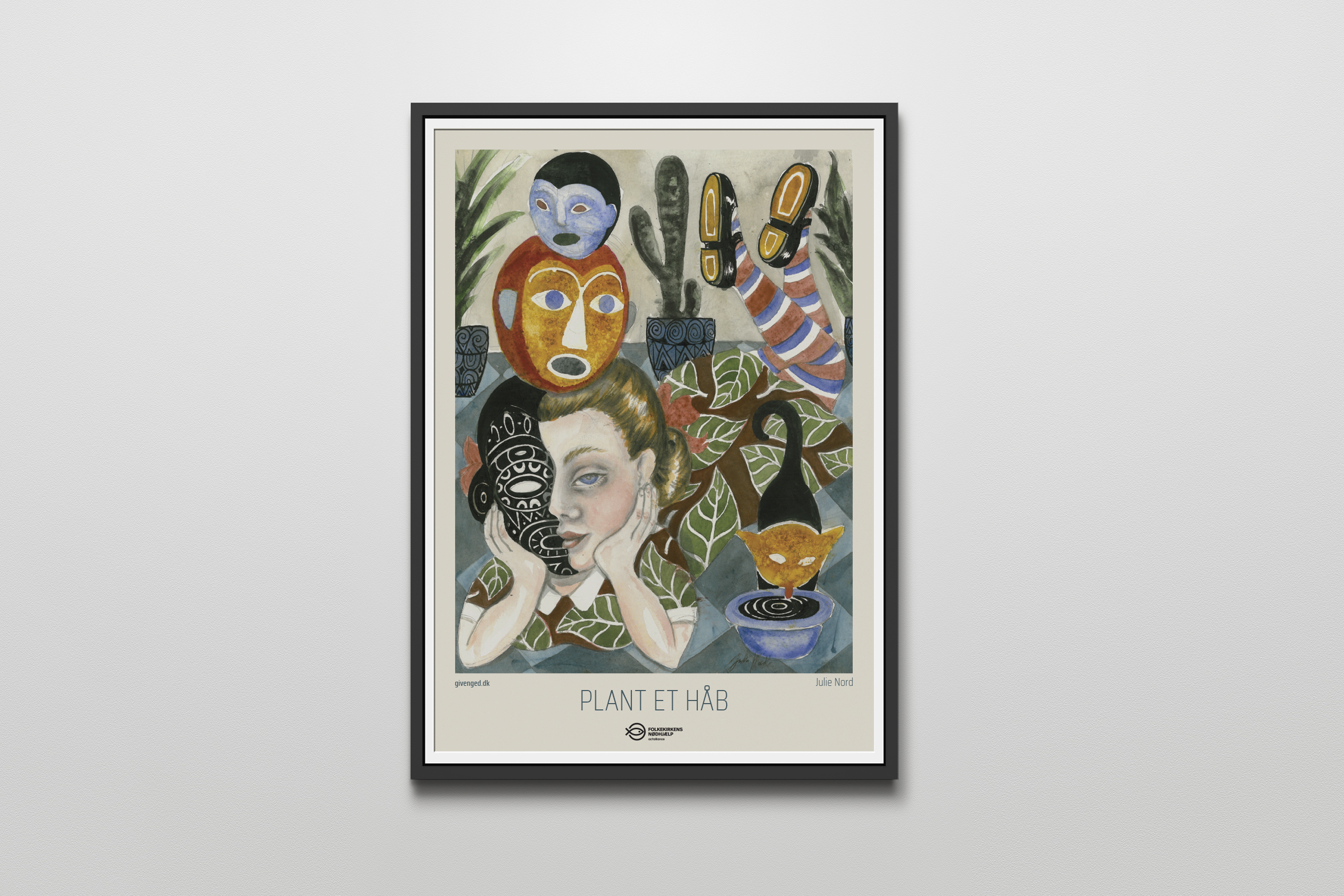 Indrammet Julie Nord plakat - særtryk af den danske kunstner Julie Nord for Folkekirkens Nødhjælp. Begrænset parti.