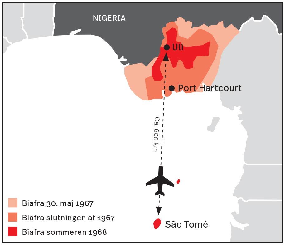 Grafisk kort over Biafra luftbroen 1967, 1968, São Tomé