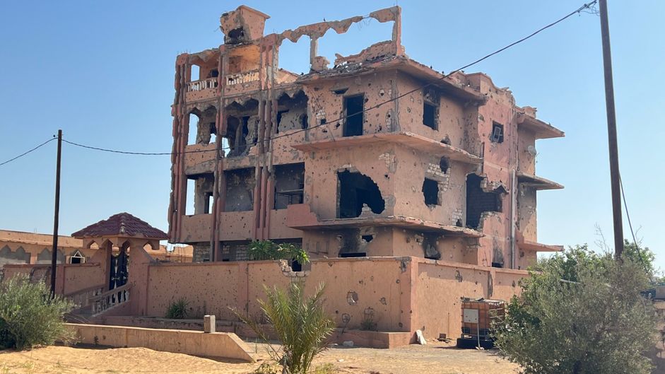 Conflict-damaged building in Tripoli, Libya